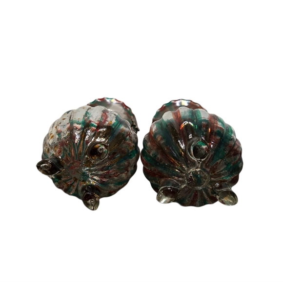 Vintage Clear Glass Green Red Stripes Tri-Footed Oil Kerosene Huricane Lamp 6" - Picture 4 of 6